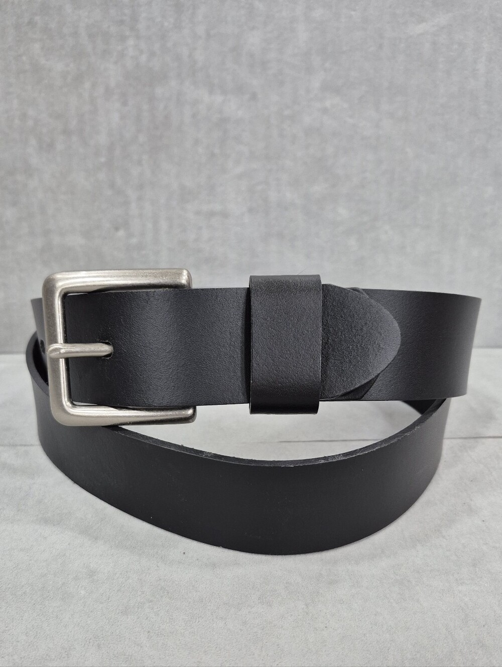 Wrangler belt men's 40 black leather brushed silver buckle casual gorpcore